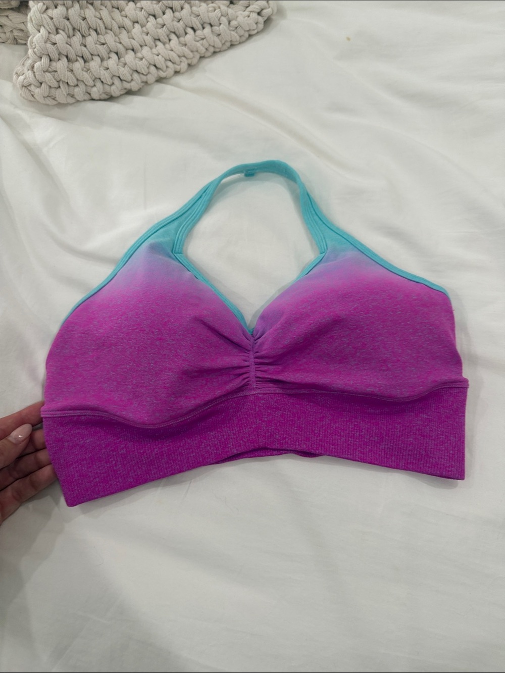 BuffBunny Pink to Teal Ombre Halter Sports Bra